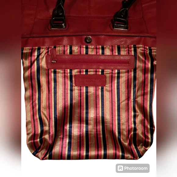 Tignanello Purse Red/Brown Leather Shoulder/hand bag Satchel attached log tag - Picture 12 of 12